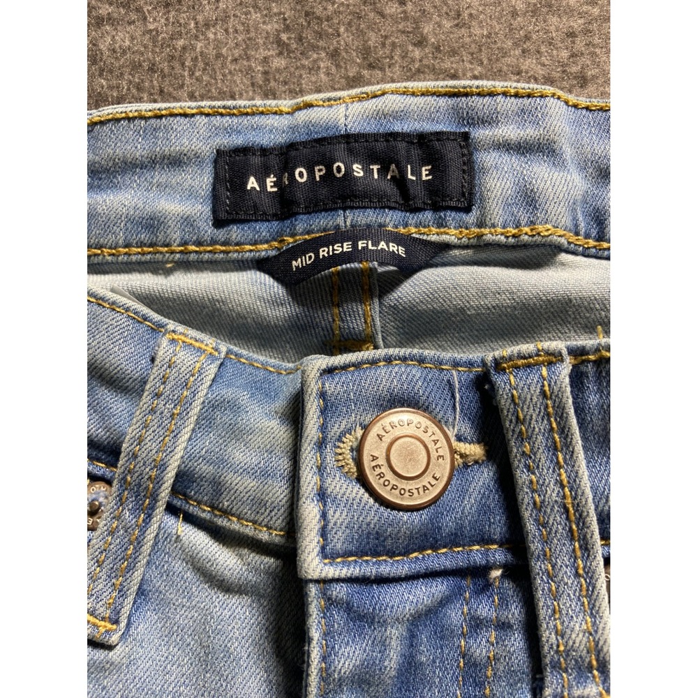 Aeropostale Mid Rise Flare Jeans Indie Light Wash Blue Denim 000 LXSFBA195 - Picture 6 of 10